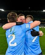 19 December 2020; Philip McMahon of Dublin, centre, celebrates with team-mates Michael Fitzsimons, left, and Robert McDaid following their side's victory during the GAA Football All-Ireland Senior Championship Final match between Dublin and Mayo at Croke Park in Dublin. Photo by Seb Daly/Sportsfile