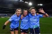 20 December 2020; Dublin players, from left, Sarah McCaffrey, Leah Caffrey and Noelle Healy celebrate following the TG4 All-Ireland Senior Ladies Football Championship Final match between Cork and Dublin at Croke Park in Dublin. Photo by Piaras Ó Mídheach/Sportsfile