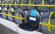 31 July 2020; A general view of one seat available alongside others that are blocked off due to social distancing before the SSE Airtricity League Premier Division match between Dundalk and St Patrick's Athletic at Oriel Park in Dundalk, Louth. The SSE Airtricity League Premier Division made its return today after 146 days in lockdown but behind closed doors due to the ongoing Coronavirus restrictions. Photo by Piaras Ó Mídheach/Sportsfile