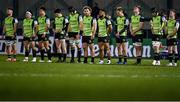 20 December 2020; The Connacht team, from left, Conor Oliver, Denis Buckley, Dave Heffernan, Alex Wootton, Ultan Dillane, Finlay Bealham, Bundee Aki, John Porch, Sean Masterson, Eoghan Masterson and Kieran Marmion during a minute's silence ahead of the Heineken Champions Cup Pool B Round 2 match between Connacht and Bristol Bears at the Sportsground in Galway. Photo by Ramsey Cardy/Sportsfile