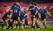 23 January 2021; Leinster players, from left, Ross Molony, Rónan Kelleher, Andrew Porter and Josh van der Flier celebrate at the final whistle of the Guinness PRO14 match between Munster and Leinster at Thomond Park in Limerick. Photo by Eóin Noonan/Sportsfile