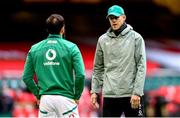 7 February 2021; Ireland defence coach Simon Easterby speaks to Jamison Gibson-Park prior to the Guinness Six Nations Rugby Championship match between Wales and Ireland at the Principality Stadium in Cardiff, Wales. Photo by Gareth Everett/Sportsfile