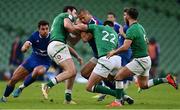 14 February 2021; Gaël Fickou of France is tackled by Robbie Henshaw and Ross Byrne of Ireland during the Guinness Six Nations Rugby Championship match between Ireland and France at the Aviva Stadium in Dublin. Photo by Brendan Moran/Sportsfile
