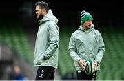 14 February 2021; Ireland head coach Andy Farrell, left, and assistant coach Mike Catt prior to the Guinness Six Nations Rugby Championship match between Ireland and France at the Aviva Stadium in Dublin. Photo by Ramsey Cardy/Sportsfile