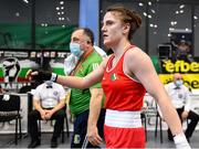 25 February 2021; Michaela Walsh of Ireland following her defeat to Karina Razabekova of Russia in their women's lightweight 57kg quarter-final bout during the AIBA Strandja Memorial Boxing Tournament at Sofia in Bulgaria. Photo by Alex Nicodim/Sportsfile