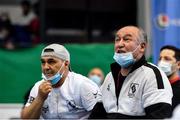 25 February 2021; Raykhona Kodirova of Uzbekistan's coaches watch her compete in their women's welterweight 60kg quarter-final bout against Mira Potkonen of Finland during the AIBA Strandja Memorial Boxing Tournament Quarter-Finals at Sofia in Bulgaria. Photo by Alex Nicodim/Sportsfile