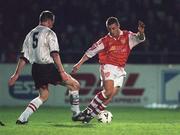 20 November 1998; Trevor Croly of St Patrick's Athletic in action against Paul Curran of Derry City during the Harp Lager National League Premier Division match between St Patrick's Athletic v Derry City at Richmond Park in Dublin. Photo by David Maher/Sportsfile