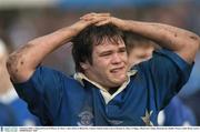 1 February 2004; A Dejected Gavin O'Meara, St. Mary's, after defeat to Blackrock. Leinster Schools Senior Cup 1st Round, St. Mary's College v Blackrock College, Donnybrook, Dublin. Picture credit; Brian Lawless / SPORTSFILE *EDI*