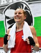 26 February 2021; Mira Potkonen of Finland following victory over Karina Ibragimova of Kazakhstan in their women's lightweight 60kg semi-final bout at the AIBA Strandja Memorial Boxing Tournament in Sofia, Bulgaria. Photo by Alex Nicodim/Sportsfile