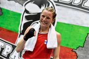 26 February 2021; Mira Potkonen of Finland following victory over Karina Ibragimova of Kazakhstan in their women's lightweight 60kg semi-final bout at the AIBA Strandja Memorial Boxing Tournament in Sofia, Bulgaria. Photo by Alex Nicodim/Sportsfile