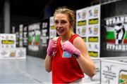 26 February 2021; Angelina Lukas of Kazakhstan following victory over Lacramioara Perijoc of Romania during their women's flyweight 51kg semi-final bout at the AIBA Strandja Memorial Boxing Tournament in Sofia, Bulgaria. Photo by Alex Nicodim/Sportsfile