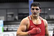 26 February 2021; Narek Manasyan of Armenia celebrates his victory over Artyom Yordanyan of Georgia following their Men's Heavyweight 91kg semi-final bout at the AIBA Strandja Memorial Boxing Tournament in Sofia, Bulgaria. Photo by Alex Nicodim/Sportsfile