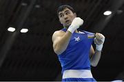 26 February 2021; Dilshodbek Ruzmetov of Uzbekistan following his victory over Maxym Kots of Ukraine following their men's light heavyweight 81kg semi-final bout at the AIBA Strandja Memorial Boxing Tournament in Sofia, Bulgaria. Photo by Alex Nicodim/Sportsfile