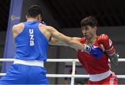 26 February 2021; Maxym Kots of Ukraine, right, and Dilshodbek Ruzmetov of Uzbekistan during their men's light heavyweight 81kg semi-final bout at the AIBA Strandja Memorial Boxing Tournament in Sofia, Bulgaria. Photo by Alex Nicodim/Sportsfile