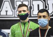 27 February 2021; Brendan Irvine of Ireland with his men's flyweight 52kg bronze medal at the AIBA Strandja Memorial Boxing Tournament in Sofia, Bulgaria. Photo by Alex Nicodim/Sportsfile
