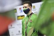 27 February 2021; Brendan Irvine of Ireland with his men's flyweight 52kg bronze medal at the AIBA Strandja Memorial Boxing Tournament in Sofia, Bulgaria. Photo by Alex Nicodim/Sportsfile