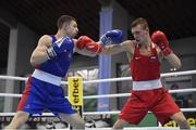 27 February 2021; Ilia Popov of Russia, right, and Alexandru Paraschiv of Moldova during their men's lightweight 63kg final bout at the AIBA Strandja Memorial Boxing Tournament in Sofia, Bulgaria. Photo by Alex Nicodim/Sportsfile