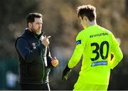28 February 2021; Shamrock Rovers manager Stephen Bradley speaks to Killian Cahill during the pre-season friendly match between Shamrock Rovers and Cobh Ramblers at Roadstone Group Sports Club in Dublin. Photo by Stephen McCarthy/Sportsfile