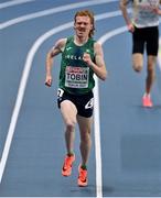 7 March 2021; Séan Tobin of Ireland con his way to finishing 11th in the Men's 3000m Final during the second session on day three of the European Indoor Athletics Championships at Arena Torun in Torun, Poland. Photo by Sam Barnes/Sportsfile