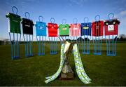 10 March 2021; The SSE Airtricity Women's National League trophy and jersey's from the participating clubs during the launch of the 2021 SSE Airtricity Premier & First Division and Women's National League at the FAI National Training Centre in Abbotstown, Dublin. In January SSE Airtricity announced their renewed support for the SSE Airtricity Premier and First Division and also their new commitment to the SSE Airtricity Women’s National League. This season's leagues launch sees the introduction of SSE Airtricity's ‘game of two halves’ campaign. “When you look at both the men’s and women’s leagues, you’ll see some differences, yet there is one place you will find absolute parity: the ‘commitment of the players’. No matter the League the players train and play just as hard, just as passionately. And at SSE Airtricity, we sponsor it whole.” Photo by Stephen McCarthy/Sportsfile