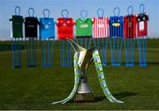 10 March 2021; The SSE Airtricity Women's National League trophy and jersey's from the participating clubs during the launch of the SSE Airtricity League at the FAI National Training Centre in Abbotstown, Dublin. In January SSE Airtricity announced their renewed support for the SSE Airtricity Premier and First Division and also their new commitment to the SSE Airtricity Women’s National League. This season's leagues launch sees the introduction of SSE Airtricity's ‘game of two halves’ campaign. “When you look at both the men’s and women’s leagues, you’ll see some differences, yet there is one place you will find absolute parity: the ‘commitment of the players’. No matter the League the players train and play just as hard, just as passionately. And at SSE Airtricity, we sponsor it whole.” Photo by Stephen McCarthy/Sportsfile