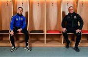 11 March 2021; Bohemian FC have today announced the signing of an 18-year lease at the Dublin City University training facilities in Glasnevin. Pictured in the Bohemian FC dressing room is manager Keith Long, right, and club captain Keith Buckley, at DCU Sport Centre in Glasnevin, Dublin. Photo by Seb Daly/Sportsfile