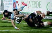 12 March 2021; Dave Kearney of Leinster dives over to score his side's fourth try during the Guinness PRO14 match between Zebre and Leinster at Stadio Sergio Lanfranchi in Parma, Italy. Photo by Roberto Bregani/Sportsfile