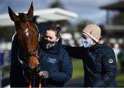 13 March 2021; Trainer Denise Foster, right, and handler Sinéad O'Brien after sending out Coqolino to win the Navan Members Maiden Hurdle (Div 1) at Navan Racecourse in Meath. Photo by Harry Murphy/Sportsfile