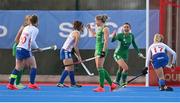 14 March 2021; Chloe Watkins of Ireland celebrates after scoring her side's first goal during the SoftCo Series International Hockey match between Ireland and Great Britain at Queens University Sports Grounds in Belfast. Photo by Ramsey Cardy/Sportsfile