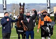 17 March 2021; Trainer Henry De Bromhea, left, and jockey Aidan Coleman after Put The Kettle On won The Betway Queen Mother Champion Steeple Chase on day 2 of the Cheltenham Racing Festival at Prestbury Park in Cheltenham, England. Photo by Hugh Routledge/Sportsfile