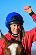 17 March 2021; Rachael Blackmore celebrates after winning The Weatherbys Champion Bumper on Sir Gerhard on day 2 of the Cheltenham Racing Festival at Prestbury Park in Cheltenham, England. Photo by Hugh Routledge/Sportsfile