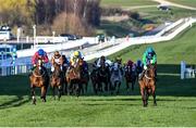 17 March 2021; Paul Townend on Kilcruit, right, leads the eventual winner Sir Gerhard, with Rachael Blackmore up, left, up the home straight during The Weatherbys Champion Bumper on on day 2 of the Cheltenham Racing Festival at Prestbury Park in Cheltenham, England. Photo by Hugh Routledge/Sportsfile