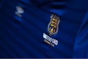 7 March 2021; A detailed view of the Waterford FC jersey ahead of the start of the 2021 SSE Airtricity League Premier Division season at the FAI National Training Centre in Abbotstown, Dublin. Photo by Stephen McCarthy/Sportsfile