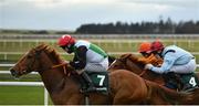 21 March 2021; Starting Monday, left, with Billy Lee up, on their way to winning the WhatOddsPaddy? Handicap, from eventual third place Mk Drama, right, with Luke McAteer up, at The Curragh Racecourse in Kildare. Photo by Seb Daly/Sportsfile