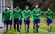 23 March 2021; Republic of Ireland players, from left, Ethon Varian, Andrew Omobamidele, Lewis Richards, and Oisin McEntee during a Republic of Ireland U21's training session at Colliers Park in Wrexham, Wales. Photo by David Rawcliffe/Sportsfile