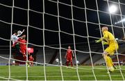 24 March 2021; Alan Browne of Republic of Ireland heads to score his side's first goal during the FIFA World Cup 2022 qualifying group A match between Serbia and Republic of Ireland at Stadion Rajko Mitic in Belgrade, Serbia. Photo by Stephen McCarthy/Sportsfile