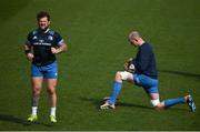 26 March 2021; Andrew Porter, left, and Devin Toner during the Leinster Rugby captains run at the RDS Arena in Dublin. Photo by Ramsey Cardy/Sportsfile