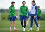 26 March 2021; Robbie Brady, left, Alan Browne, centre, and Ronan Curtis during a Republic of Ireland training session at the FAI National Training Centre in Abbotstown, Dublin. Photo by Seb Daly/Sportsfile