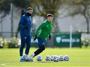 26 March 2021; Shane Duffy, left, and Dara O'Shea during a Republic of Ireland training session at the FAI National Training Centre in Abbotstown, Dublin. Photo by Seb Daly/Sportsfile