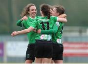 27 March 2021; Eleanor Ryan-Doyle of Peamount United celebrates after scoring her side's first goal with team-mates Dearbhaile Beirne and Karen Duggan during the SSE Airtricity Women's National League match between Wexford Youths and Peamount United at Ferrycarrig Park in Wexford. Photo by Michael P Ryan/Sportsfile
