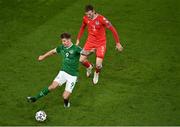 27 March 2021; James Collins of Republic of Ireland in action against Enes Mahmutovic of Luxembourg during the FIFA World Cup 2022 qualifying group A match between Republic of Ireland and Luxembourg at the Aviva Stadium in Dublin. Photo by Piaras Ó Mídheach/Sportsfile