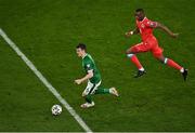 27 March 2021; Jason Knight of Republic of Ireland in action against Christopher Martins of Luxembourg during the FIFA World Cup 2022 qualifying group A match between Republic of Ireland and Luxembourg at the Aviva Stadium in Dublin. Photo by Piaras Ó Mídheach/Sportsfile