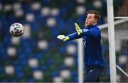 31 March 2021; Bailey Peacock-Farrell of Northern Ireland warms up prior to the FIFA World Cup 2022 qualifying group C match between Northern Ireland and Bulgaria at the National Football Stadium in Windsor Park, Belfast. Photo by David Fitzgerald/Sportsfile