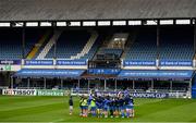 1 April 2021; The Leinster team huddle during the Leinster Rugby captains run at the RDS Arena in Dublin. Photo by Ramsey Cardy/Sportsfile