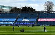 2 April 2021; Ground staff remove paint from the pitch, following the announcement that the Heineken Champions Cup Round of 16 match between Leinster and RC Toulon at the RDS Arena in Dublin is cancelled due to a positive COVID-19 case. Photo by Brendan Moran/Sportsfile