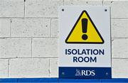 2 April 2021; A general view Covid-19 signage at the RDS Arena in Dublin, following the announcement that the Heineken Champions Cup Round of 16 match between Leinster and RC Toulon is cancelled due to a positive COVID-19 case. Photo by Brendan Moran/Sportsfile