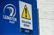 2 April 2021; A general view Covid-19 signage at the RDS Arena in Dublin, following the announcement that the Heineken Champions Cup Round of 16 match between Leinster and RC Toulon is cancelled due to a positive COVID-19 case. Photo by Brendan Moran/Sportsfile