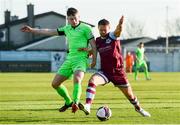 3 April 2021; Dane Massey of Drogheda United in action against Karl O’Sullivan of Finn Harps during the SSE Airtricity League Premier Division match between Drogheda United and Finn Harps at Head in the Game Park in Drogheda, Louth. Photo by Ben McShane/Sportsfile