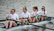 9 April 2021; Ireland rowers, from left, Emily Hegarty, Fiona Murtagh, Eimear Lambe and Aifric Keogh prior to their heat of the Women's Four during Day 1 of the European Rowing Championships 2021 at Varese in Italy. Photo by Roberto Bregani/Sportsfile