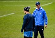9 April 2021; Head coach Leo Cullen, right, and captain Jonathan Sexton during the Leinster Rugby captain's run at Sandy Park in Exeter, England. Photo by Ramsey Cardy/Sportsfile